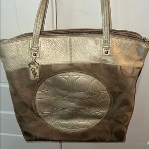 Coach Gold Tote Bag with Signature Design